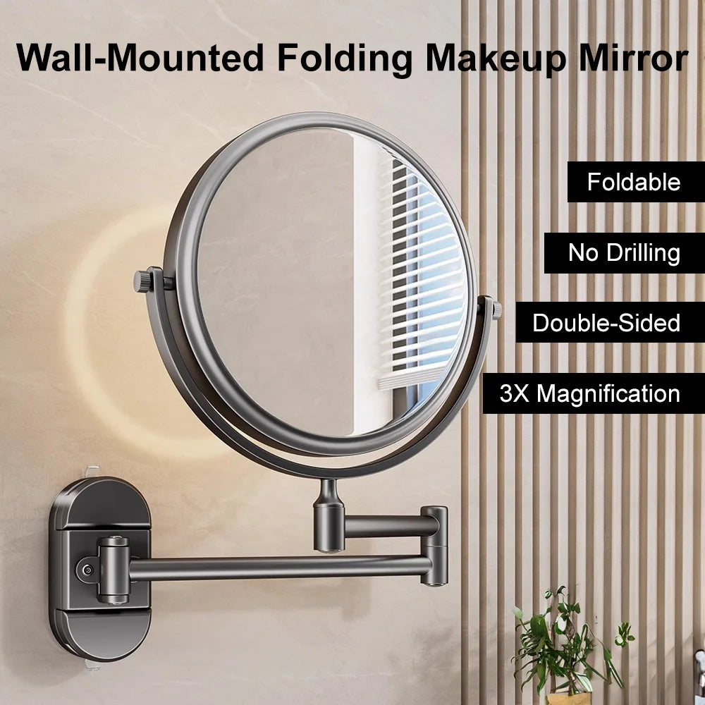 8'' Wall Mounted Mirror Bathroom Makeup Mirror Folding Double Sided Bathroom Rotatable Makeup Mirror For Home Barbershop Hotel