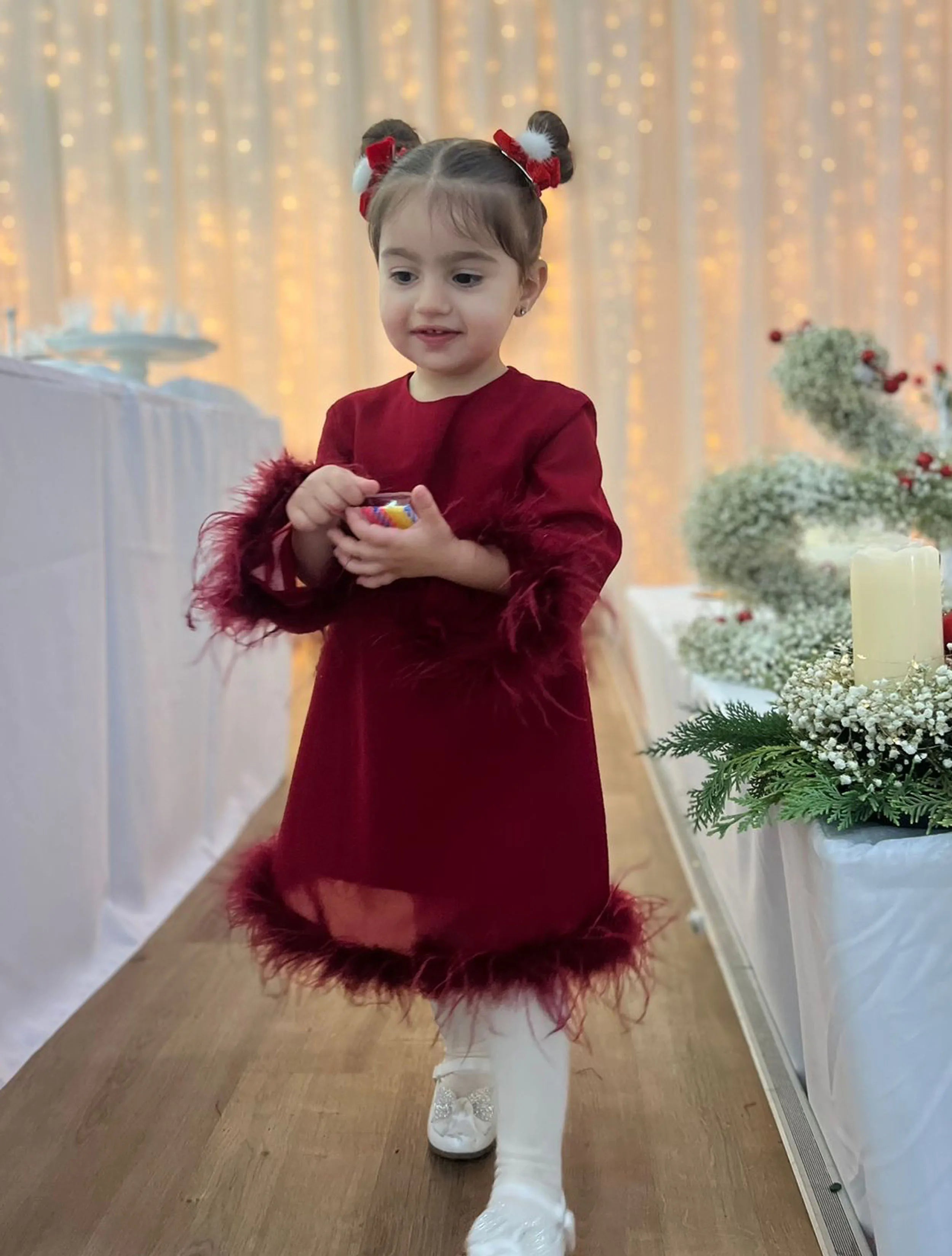 BALOU Kids Ostrich Feather Trimmed Dress