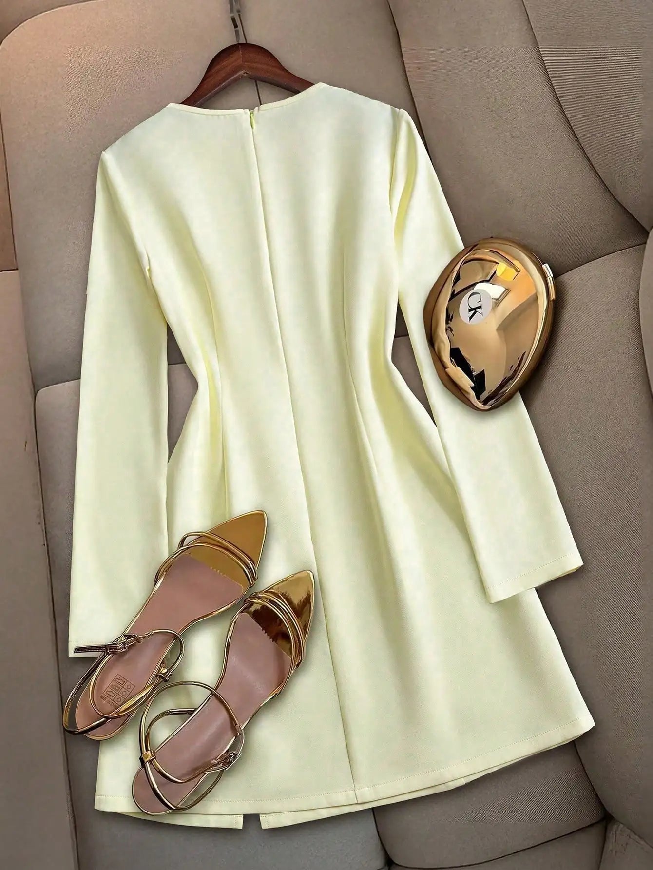 Women's Elegant Long Sleeve Crew Neck Mini Dress with Bow Decor Bodycon Formal Party Dress