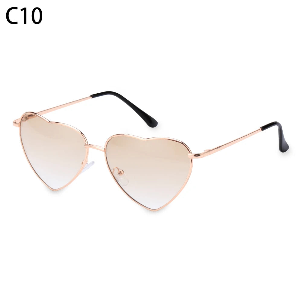 Ladies Fashion Metal Frame Sunglasses Fancy Dress Retro Heart Shaped Gradient Lens Sunglasses UV 400 Outdoor Goggles