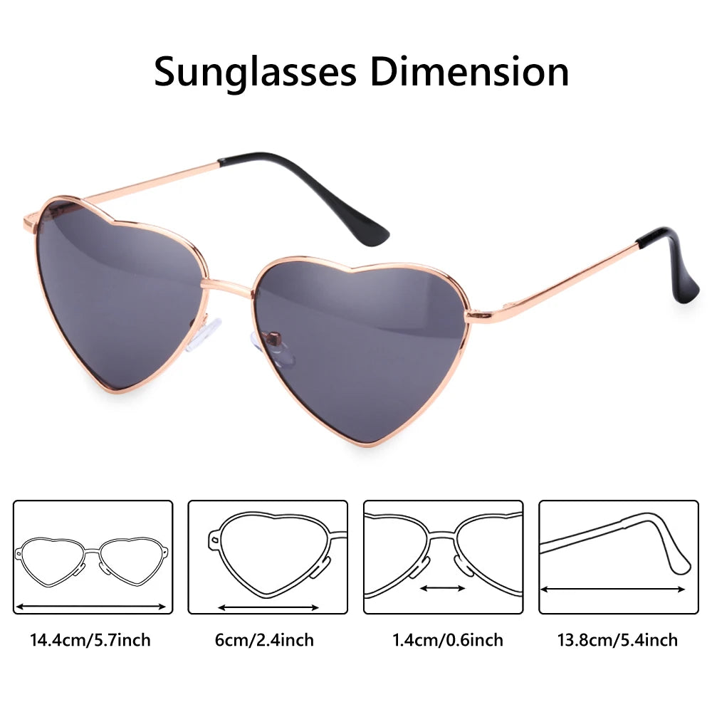 Ladies Fashion Metal Frame Sunglasses Fancy Dress Retro Heart Shaped Gradient Lens Sunglasses UV 400 Outdoor Goggles
