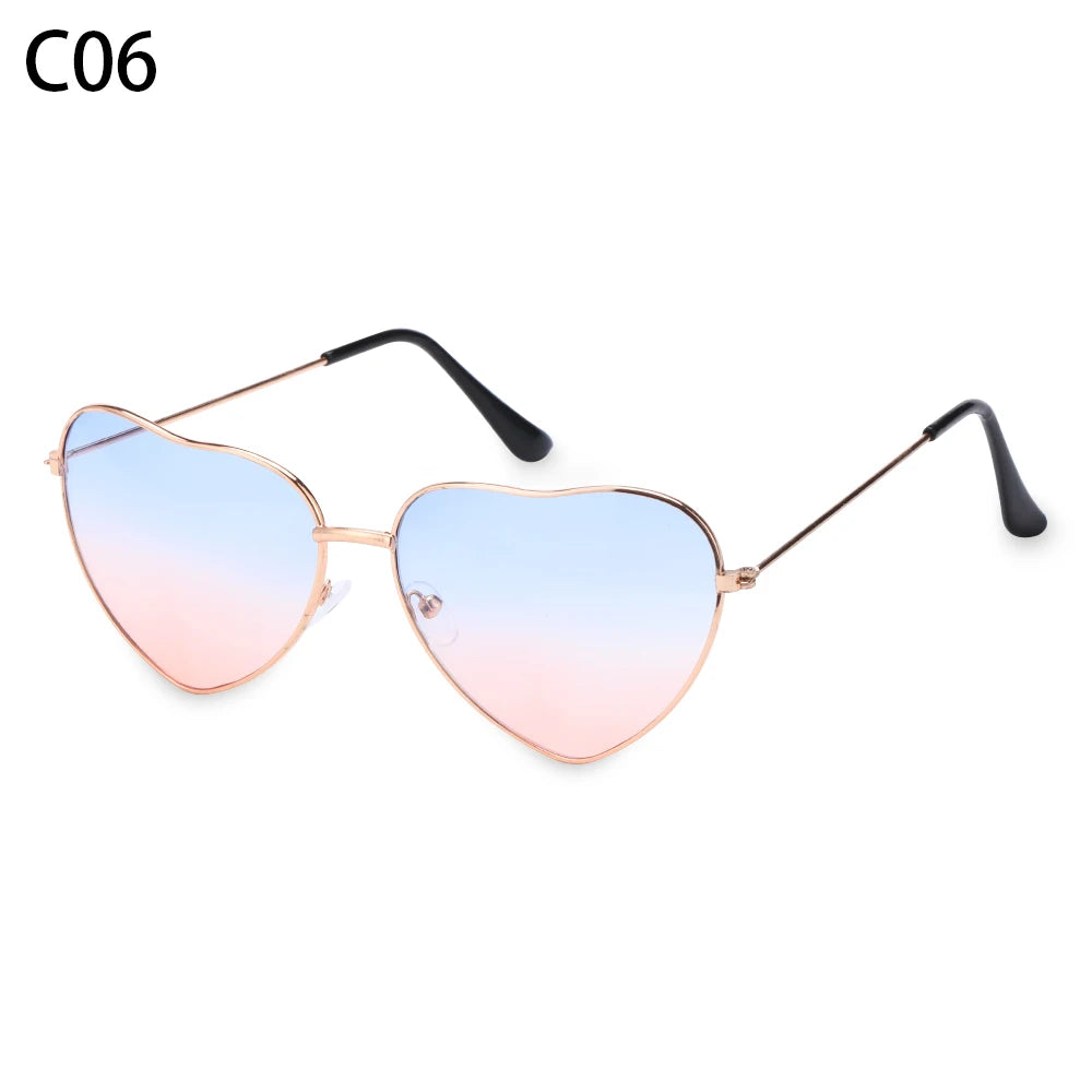Ladies Fashion Metal Frame Sunglasses Fancy Dress Retro Heart Shaped Gradient Lens Sunglasses UV 400 Outdoor Goggles