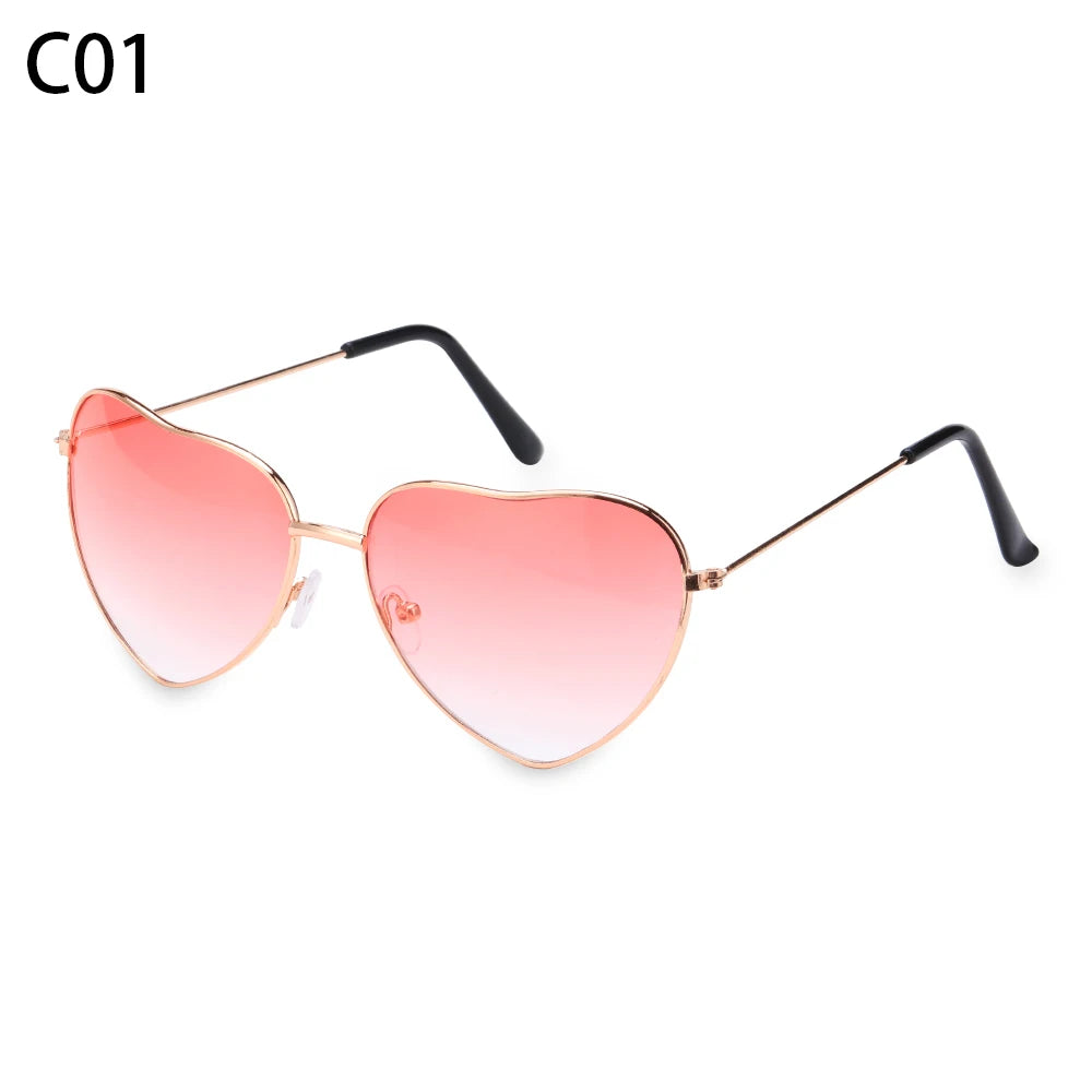 Ladies Fashion Metal Frame Sunglasses Fancy Dress Retro Heart Shaped Gradient Lens Sunglasses UV 400 Outdoor Goggles