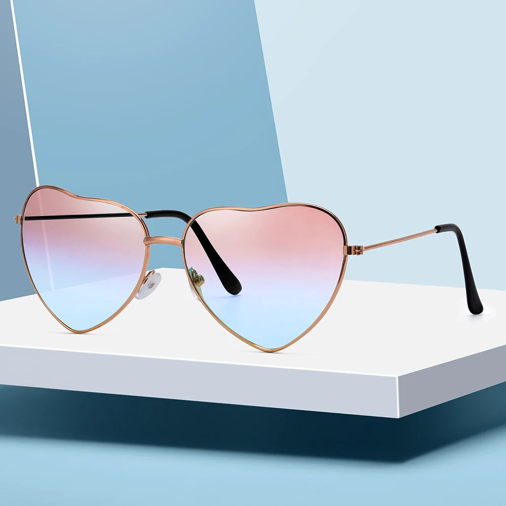 Ladies Fashion Metal Frame Sunglasses Fancy Dress Retro Heart Shaped Gradient Lens Sunglasses UV 400 Outdoor Goggles