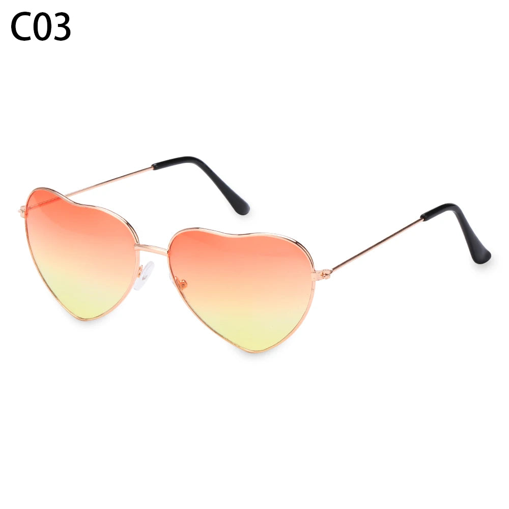 Ladies Fashion Metal Frame Sunglasses Fancy Dress Retro Heart Shaped Gradient Lens Sunglasses UV 400 Outdoor Goggles