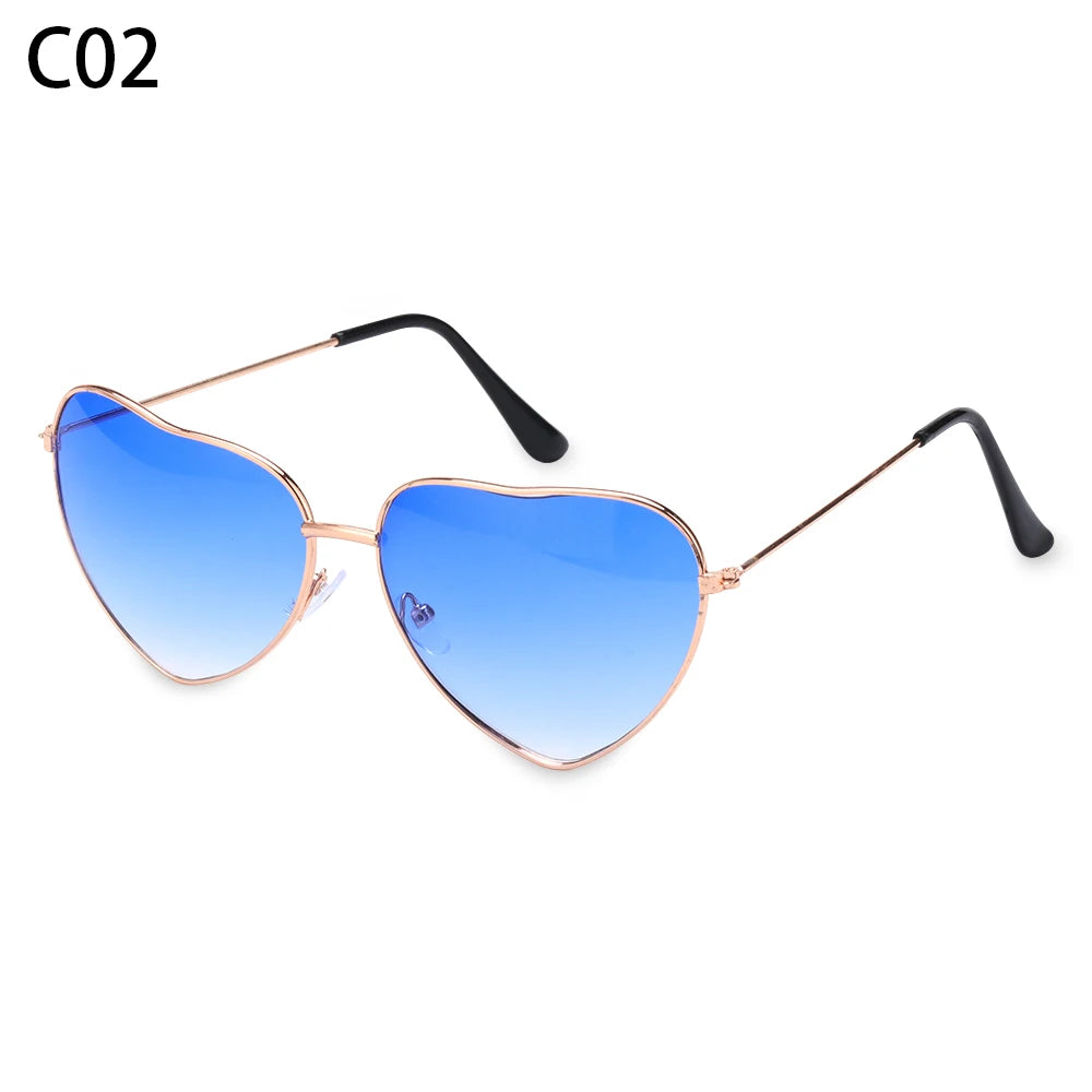 Ladies Fashion Metal Frame Sunglasses Fancy Dress Retro Heart Shaped Gradient Lens Sunglasses UV 400 Outdoor Goggles