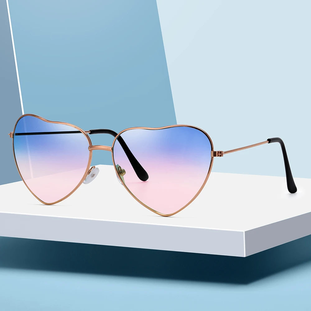 Ladies Fashion Metal Frame Sunglasses Fancy Dress Retro Heart Shaped Gradient Lens Sunglasses UV 400 Outdoor Goggles