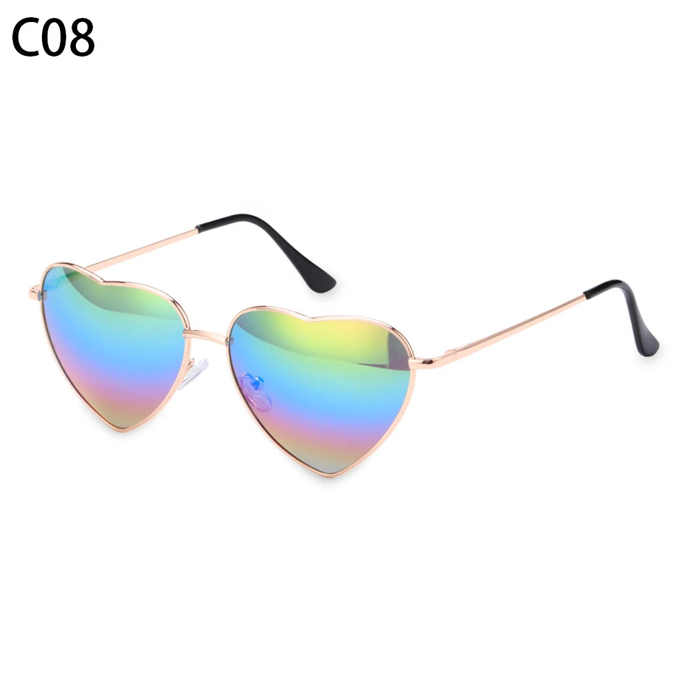 Ladies Fashion Metal Frame Sunglasses Fancy Dress Retro Heart Shaped Gradient Lens Sunglasses UV 400 Outdoor Goggles