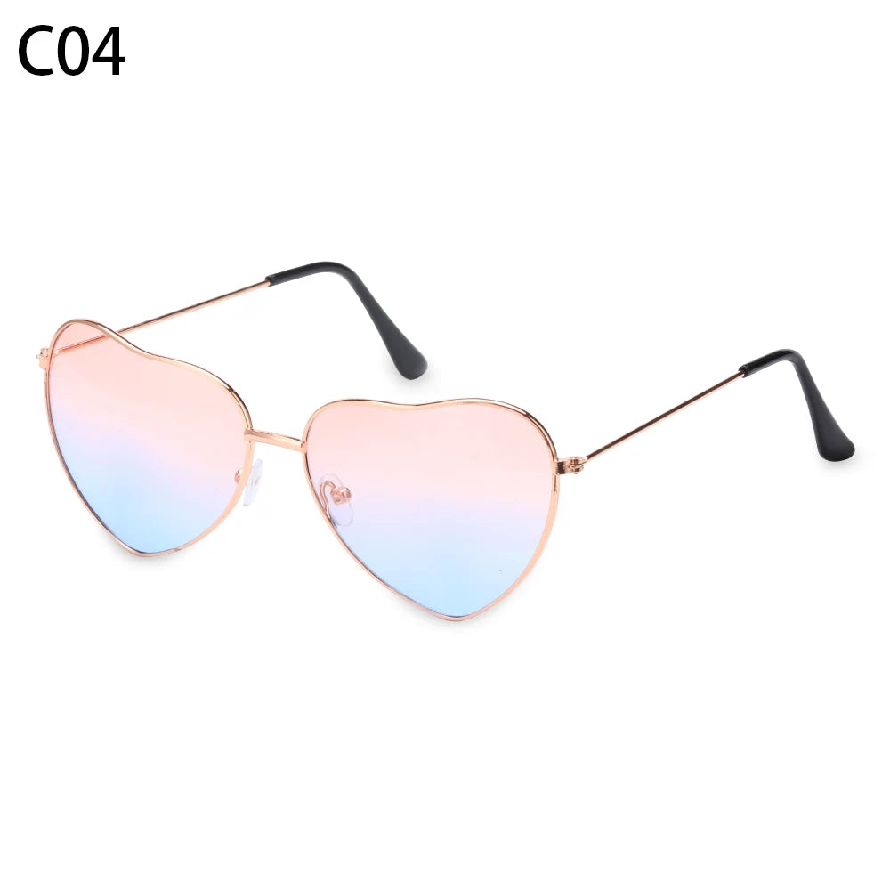Ladies Fashion Metal Frame Sunglasses Fancy Dress Retro Heart Shaped Gradient Lens Sunglasses UV 400 Outdoor Goggles