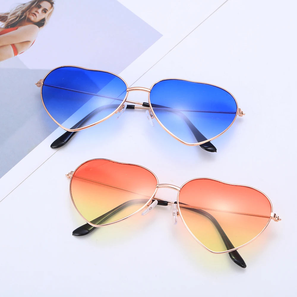 Ladies Fashion Metal Frame Sunglasses Fancy Dress Retro Heart Shaped Gradient Lens Sunglasses UV 400 Outdoor Goggles
