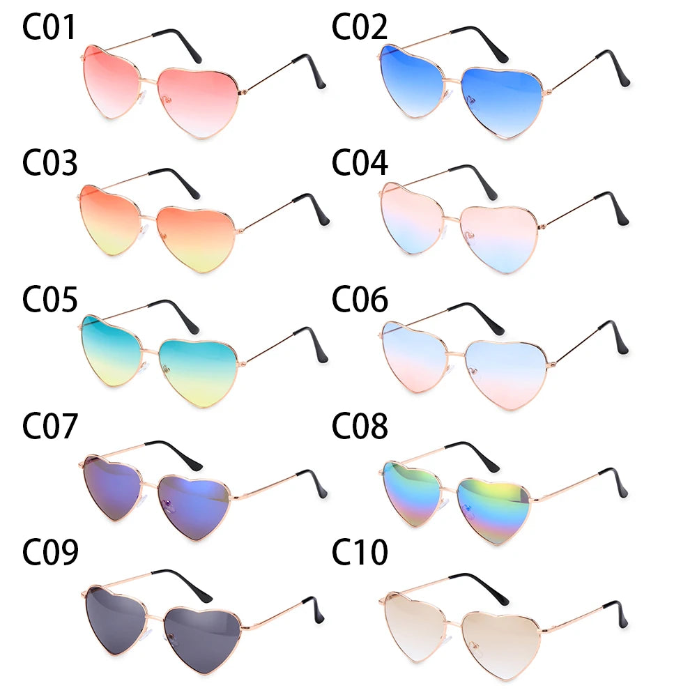 Ladies Fashion Metal Frame Sunglasses Fancy Dress Retro Heart Shaped Gradient Lens Sunglasses UV 400 Outdoor Goggles