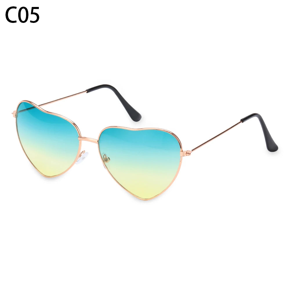 Ladies Fashion Metal Frame Sunglasses Fancy Dress Retro Heart Shaped Gradient Lens Sunglasses UV 400 Outdoor Goggles