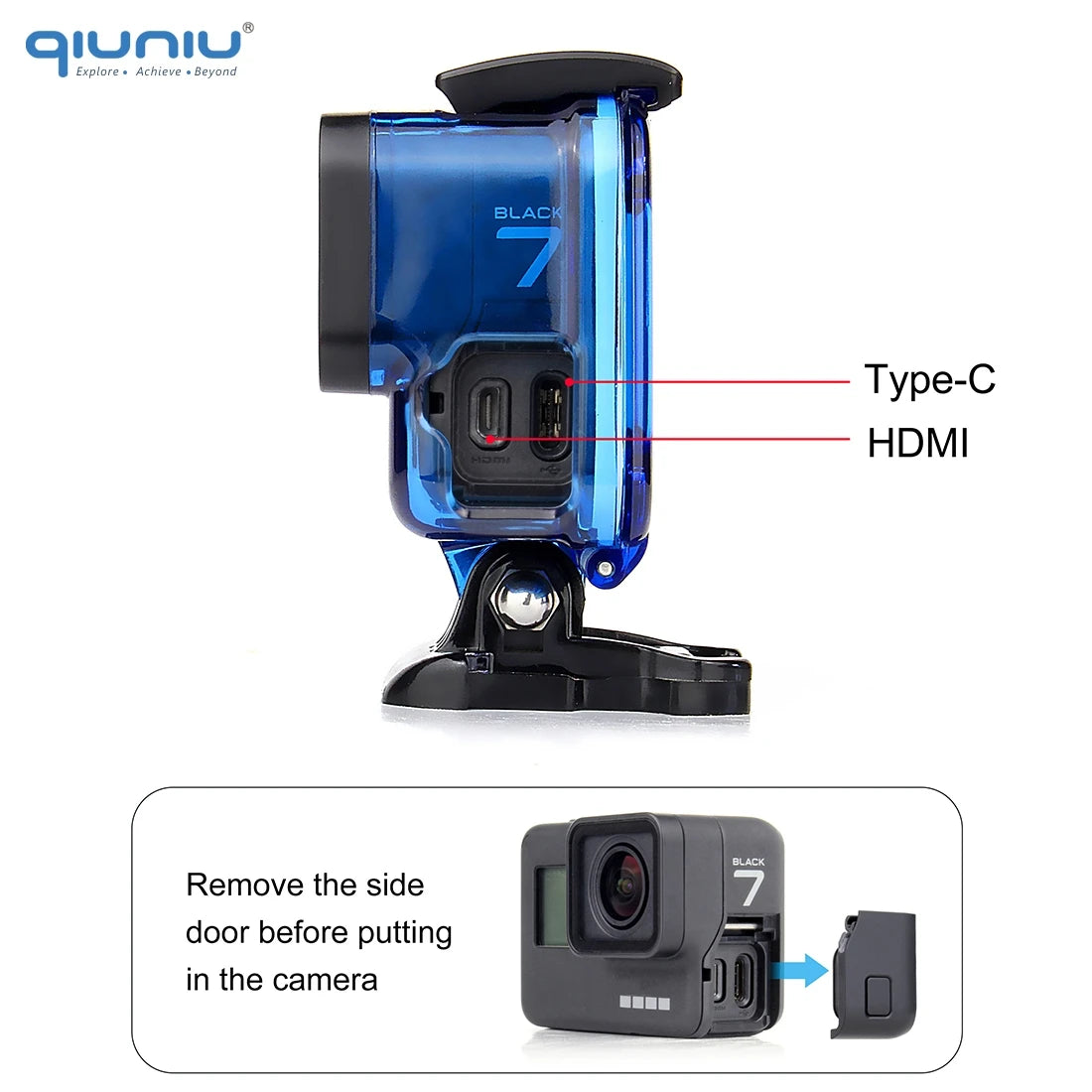 QIUNIU For GoPro Hero 7/6/5 Black Protective Skeleton Housing Shell Side Open Case Cover for Go Pro 5 6 7 Black Case Accessories