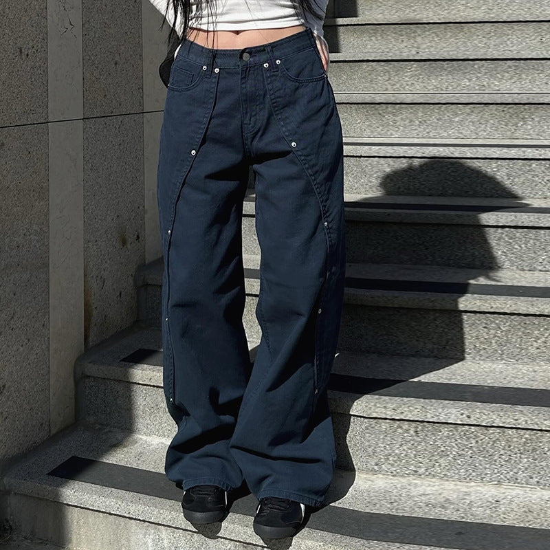 2000s Clothes Y2k Low Rise Boot Cut Jeans Woman Casual Black Striped Denim Trousers Streetwear Flare Pants P77-DD25