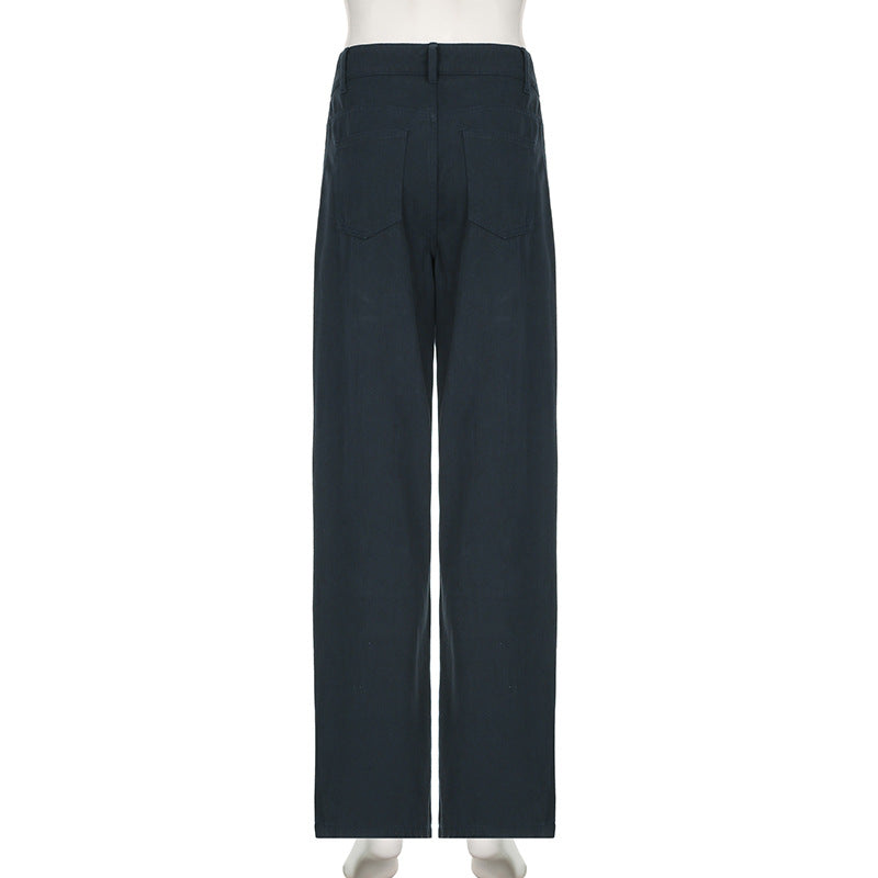 2000s Clothes Y2k Low Rise Boot Cut Jeans Woman Casual Black Striped Denim Trousers Streetwear Flare Pants P77-DD25