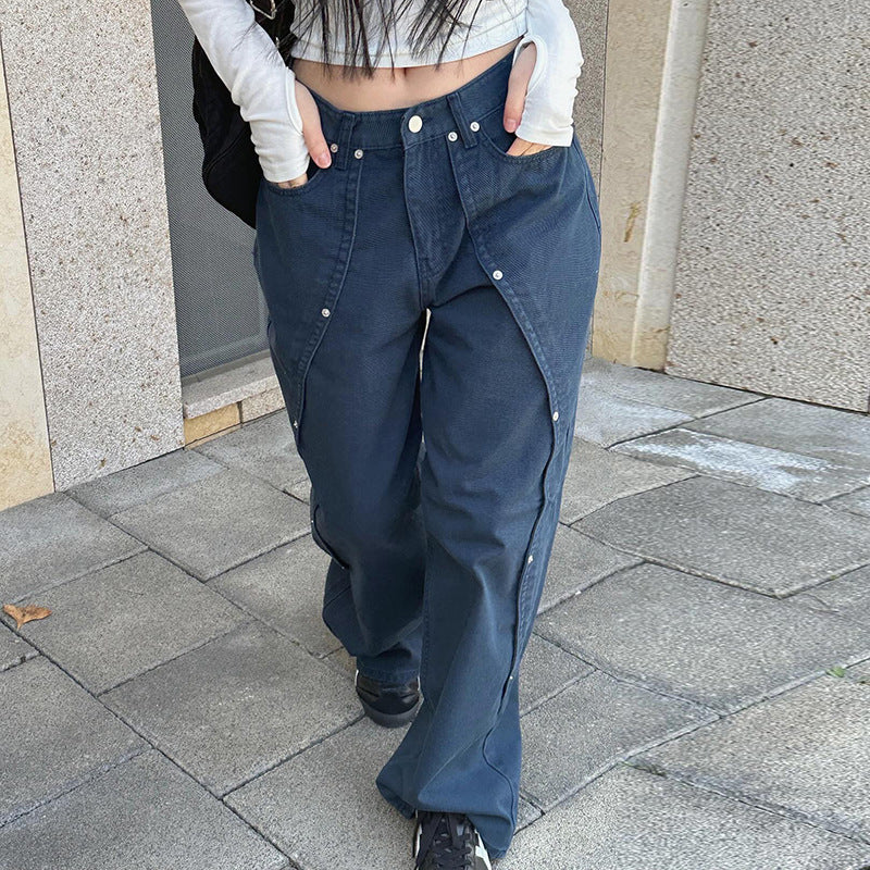 2000s Clothes Y2k Low Rise Boot Cut Jeans Woman Casual Black Striped Denim Trousers Streetwear Flare Pants P77-DD25