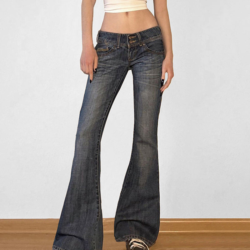 2000s Clothes Y2k Low Rise Boot Cut Jeans Woman Casual Black Striped Denim Trousers Streetwear Flare Pants P77-DD25