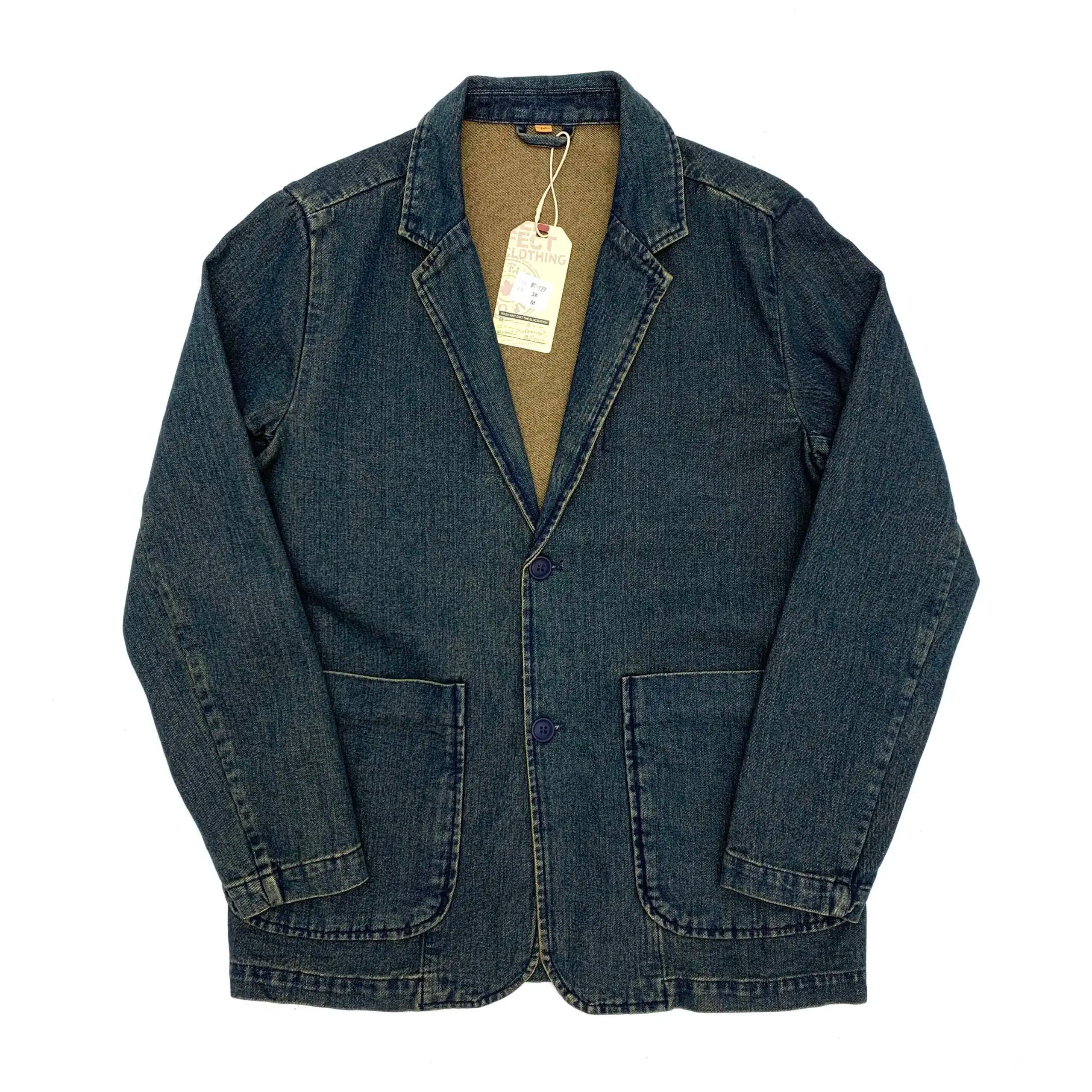 Men's Casual Denim Single Blazer Jacket Vintage Washed Distressed Overshirt Loose Fit Workwear Suit Coats