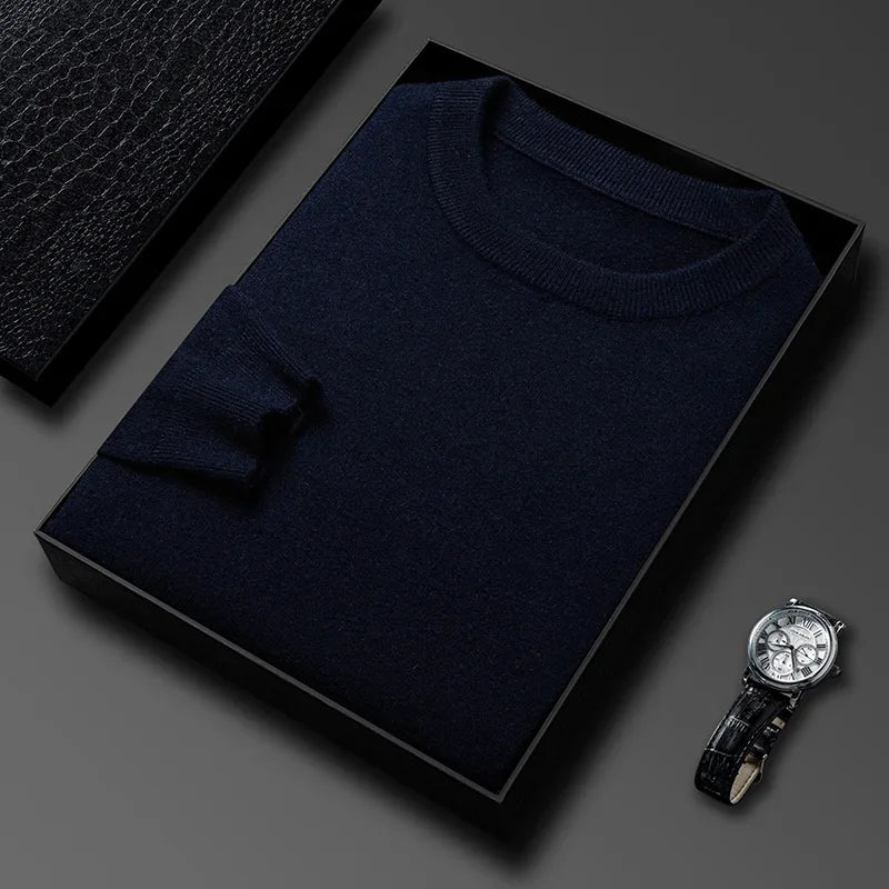 New Men's Casual Sweater Round Neck Long Sleeve Knitted Sweater Diamond Pattern Fashion Versatile Top