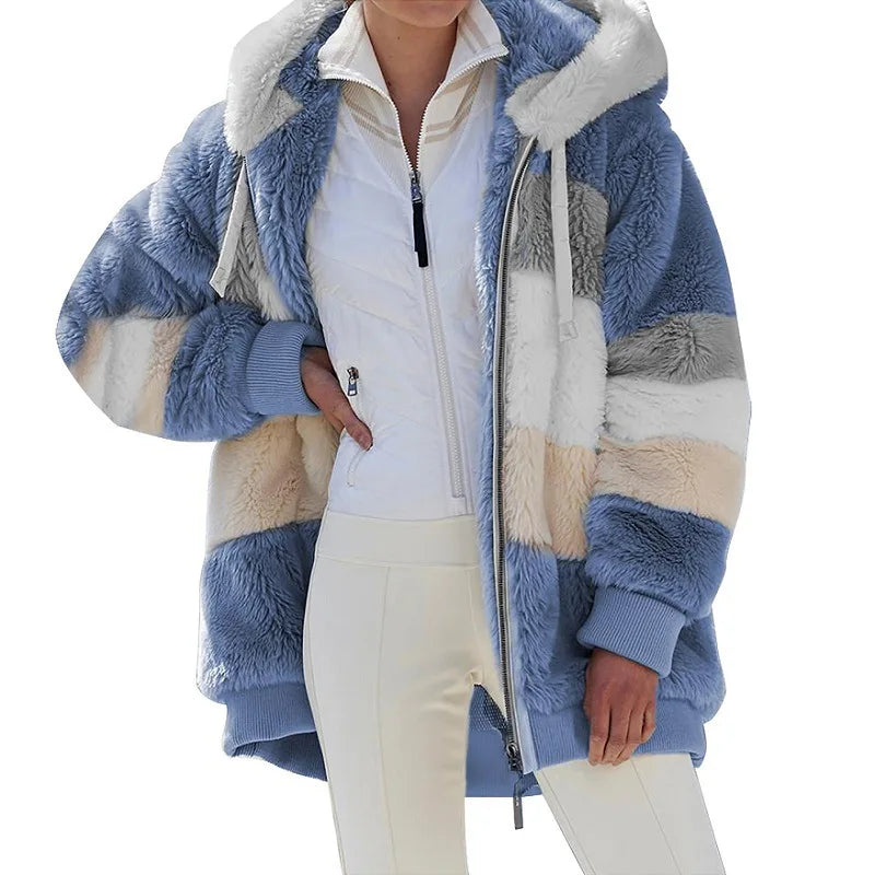 Women Oversized Plush Hoodie Coat Winter Outerwear Jacket With Pockets