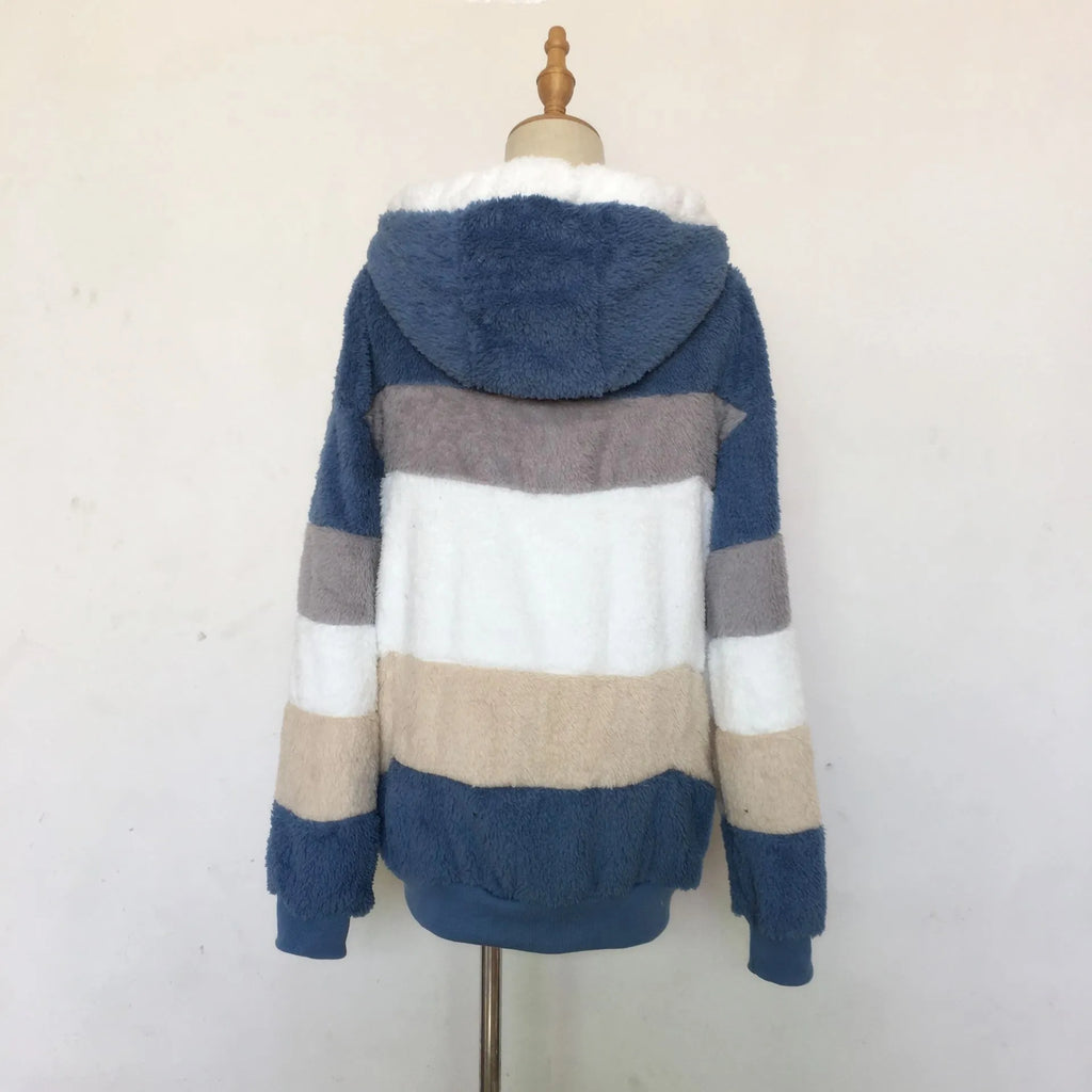 Women Oversized Plush Hoodie Coat Winter Outerwear Jacket With Pockets
