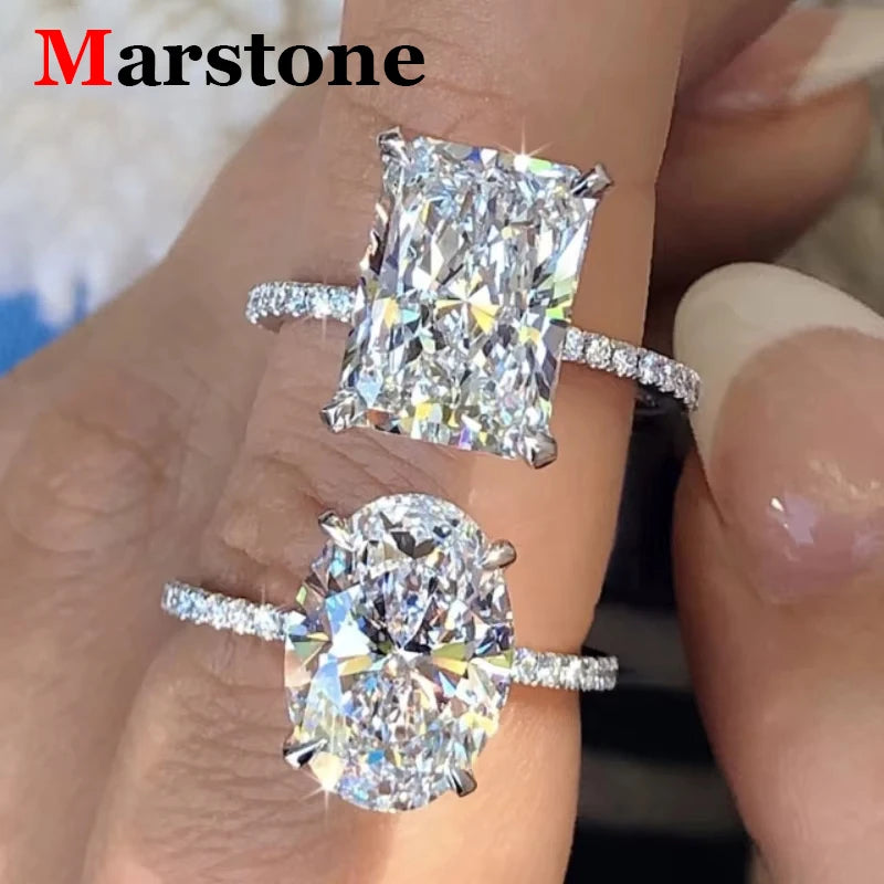 1-3CT Moissanite D Color VVS Diamond Women's Oval Radiant Ring S925 Silver Ring Plated White Gold Jewelry Rings for Women