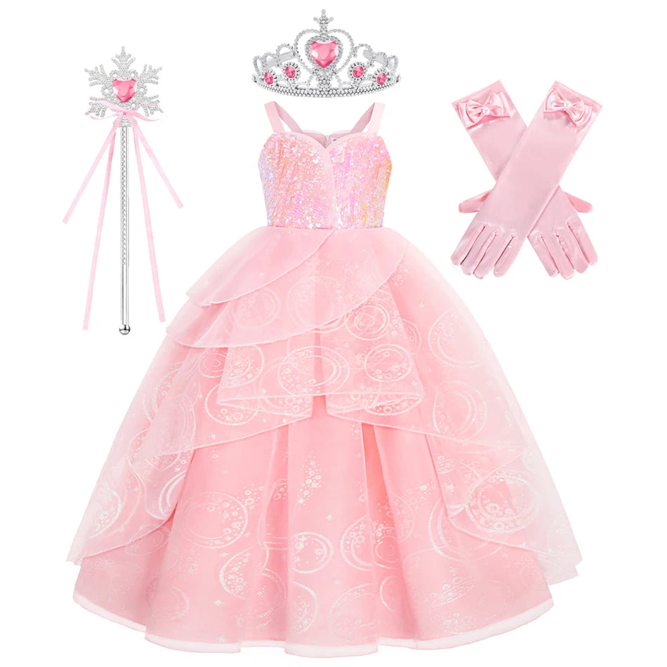 Children Pink Witch Dress Wicked Glinda Elphaba Clothes Cosplay Costume Girls Halloween Costume Kids Good Witch Princess Dresses