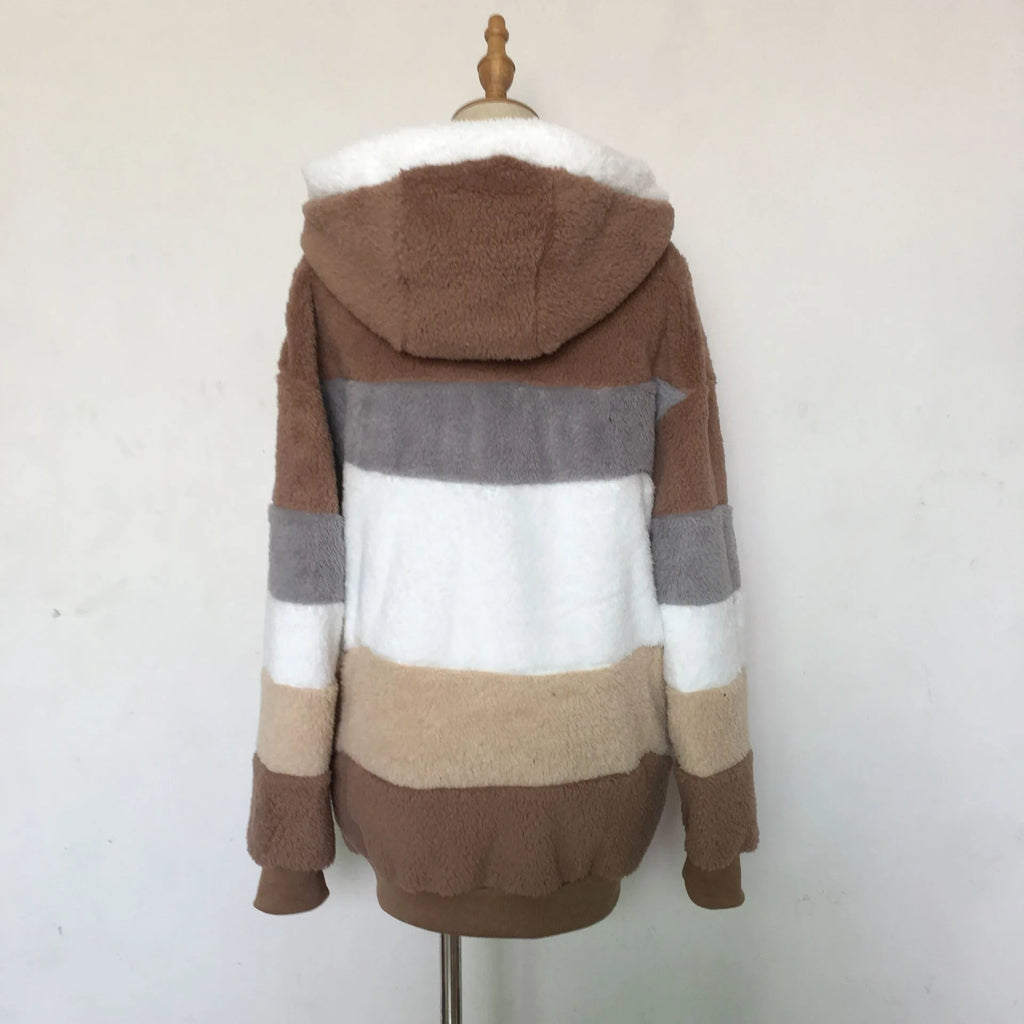 Women Oversized Plush Hoodie Coat Winter Outerwear Jacket With Pockets