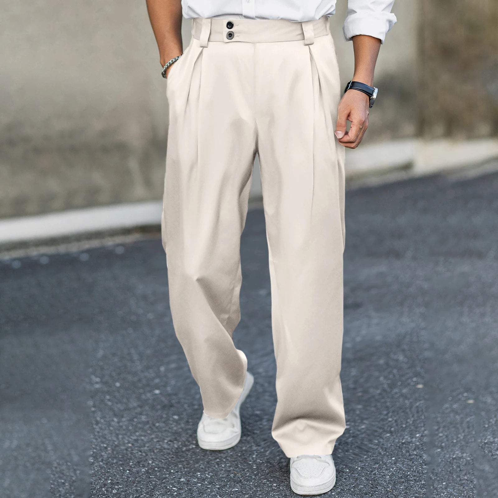 Men’s Wide Leg Dress Pants High Waist Pleated Front Long Pants Casual Business Pants