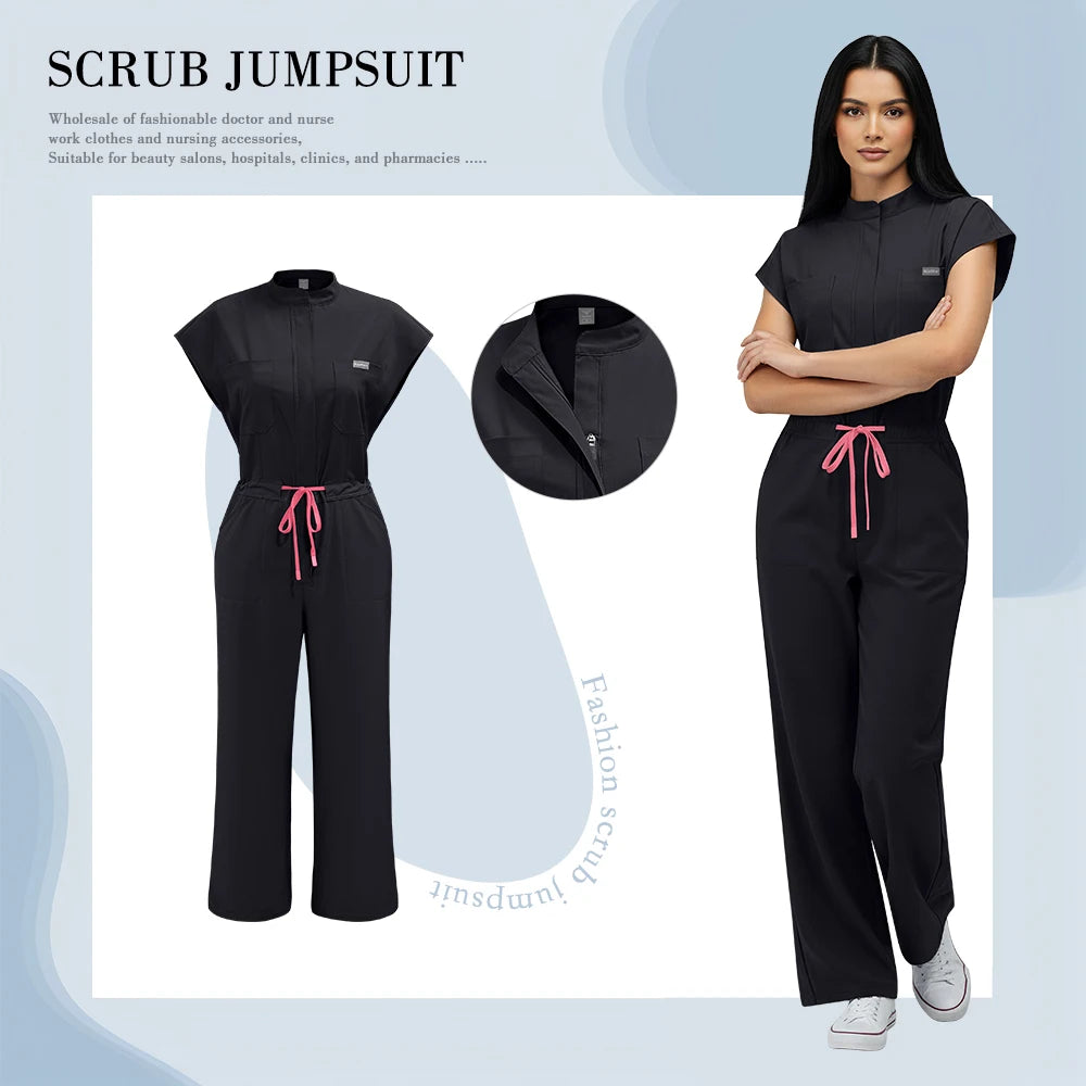 Nurse Jumpsuit Women Spandex Elastic Soft Nursing Scrub Uniforms Sets Female Healthcare Pet Beauty Veterinary Uniform Work Wear