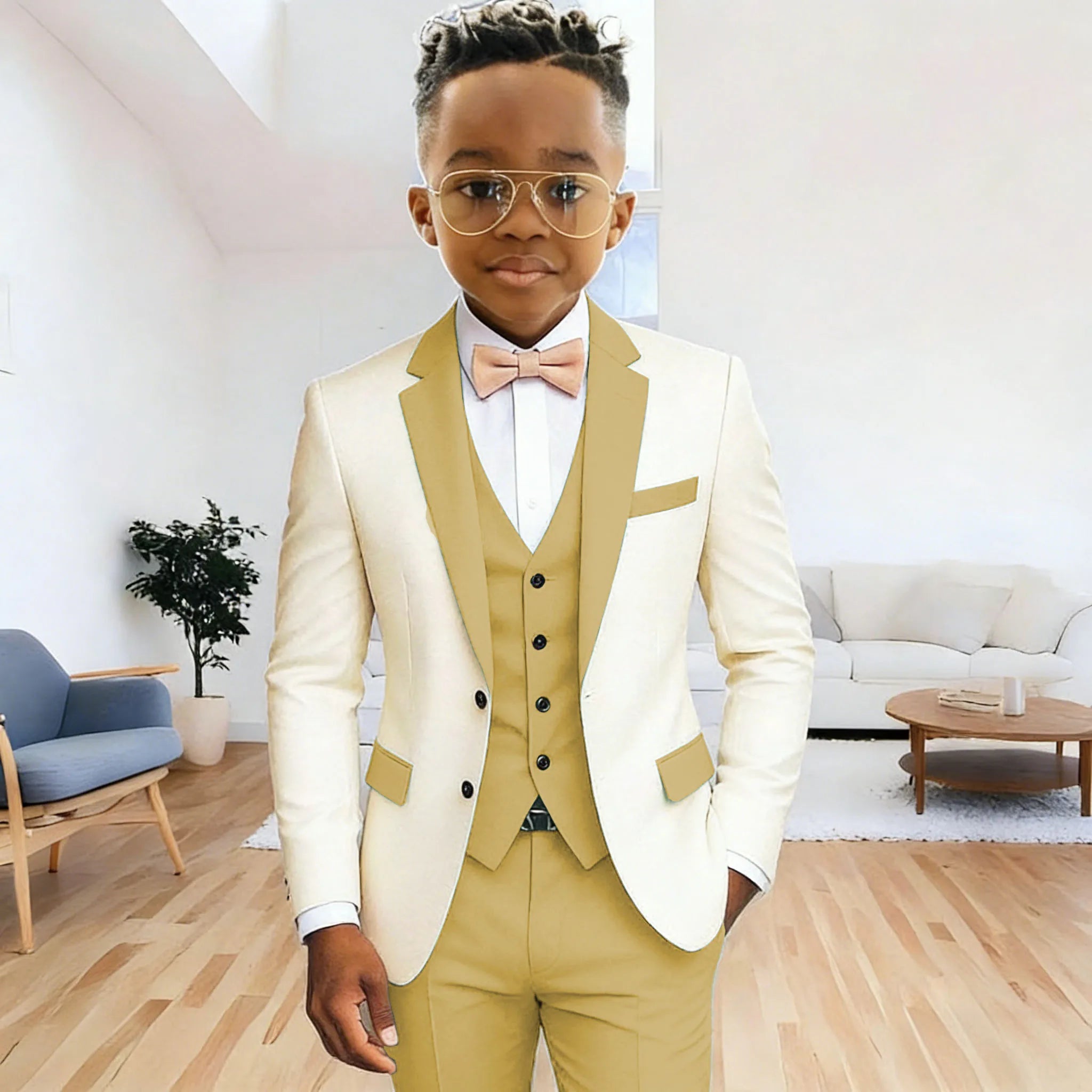 Ivory Boy's Suit Formal Set 3-Pieces (Jacket+vest+pants) Notched Lapel Kids Tuxedos 2-16 Year Old Wedding Prom Party