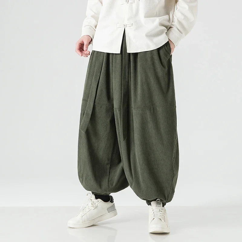 Men Corduroy Pants Oversized Casual Autumn Wide Leg Trousers Streetwear Harem Pants Men Woman Elastic Waist Loose Pants