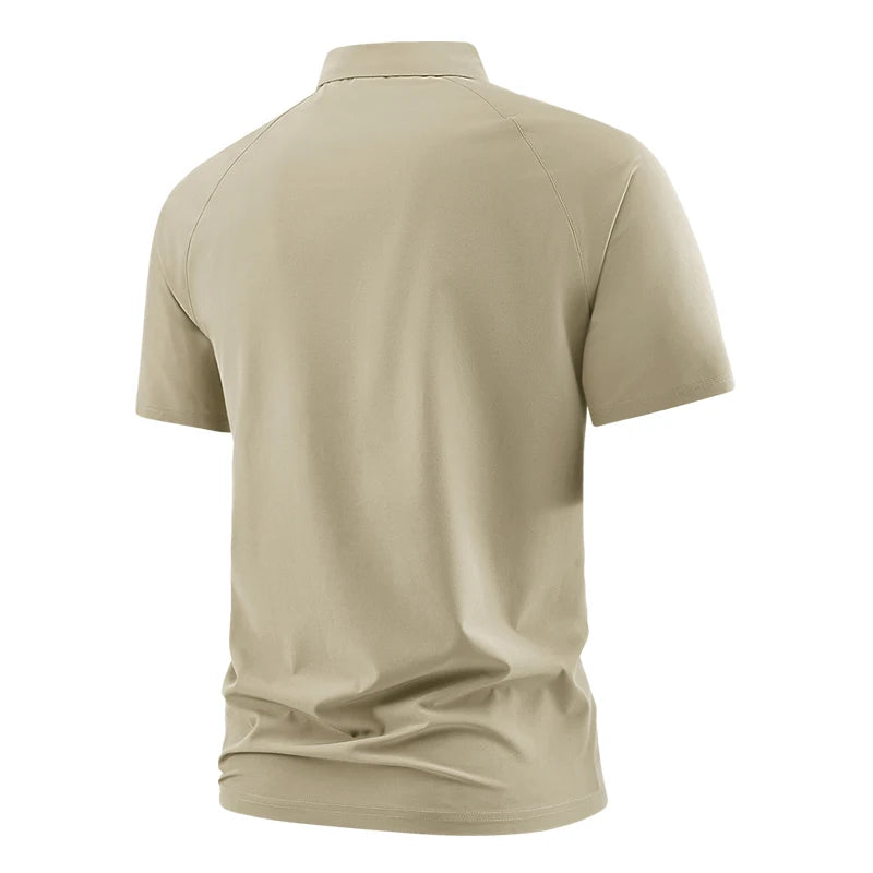 Men's Short Sleeve Polo Shirt Men Tactical Work T-shirt with Pocket Outdoor Quick Dry Fishing Sports Golf Zipper Polo Shirt Tops