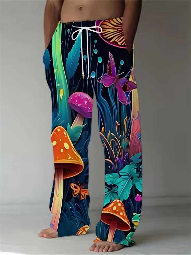 Luminous Mushroom Banquet 3D Printed Autumn Men's Long Pants, A Must-have Fashionable Men's Straight-leg Pants For Trendsetters