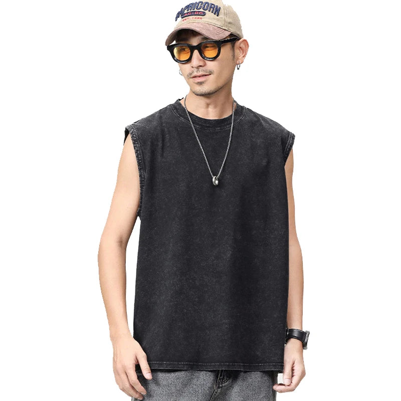 Harajuku Streetwear Men Korean Vintage Tank Top Fashion Casual Vest Loose Retro Sleeveless Shirt Hip Hop Tank Tops Man Clothing