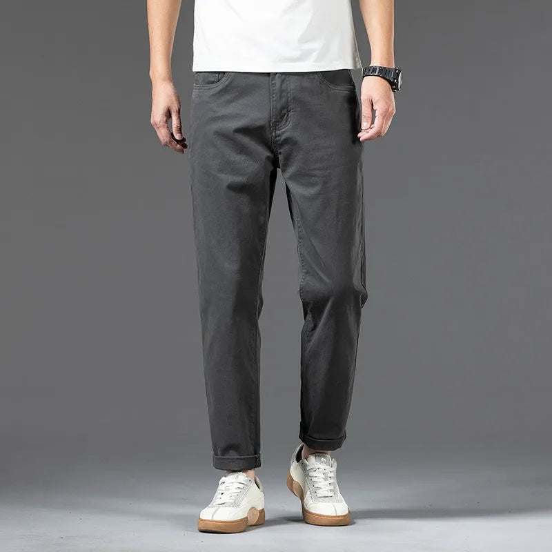 Cotton Pants Men Plus Size 48 46 44 42 Elastic Wine Red Blue Black Casual Trousers Loose Stretched Chino Straight Male Clothing