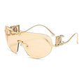 2026 Luxury Women Rimless Shield Aviator Sunglasses Gold Metal Frame Letter Accent Shades UV400 Eyewear for Women Lentes De Sol