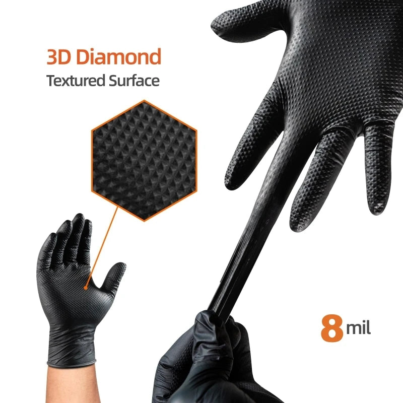 Heavy Duty Nitrile Safety Work Gloves Disposable 8mil Industrial Work Gloves Diamond Textured Men Mechanic Auto Gardening Gloves