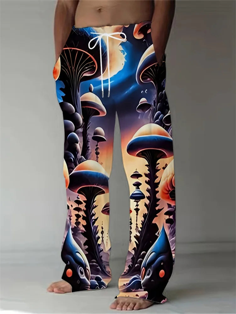 Luminous Mushroom Banquet 3D Printed Autumn Men's Long Pants, A Must-have Fashionable Men's Straight-leg Pants For Trendsetters