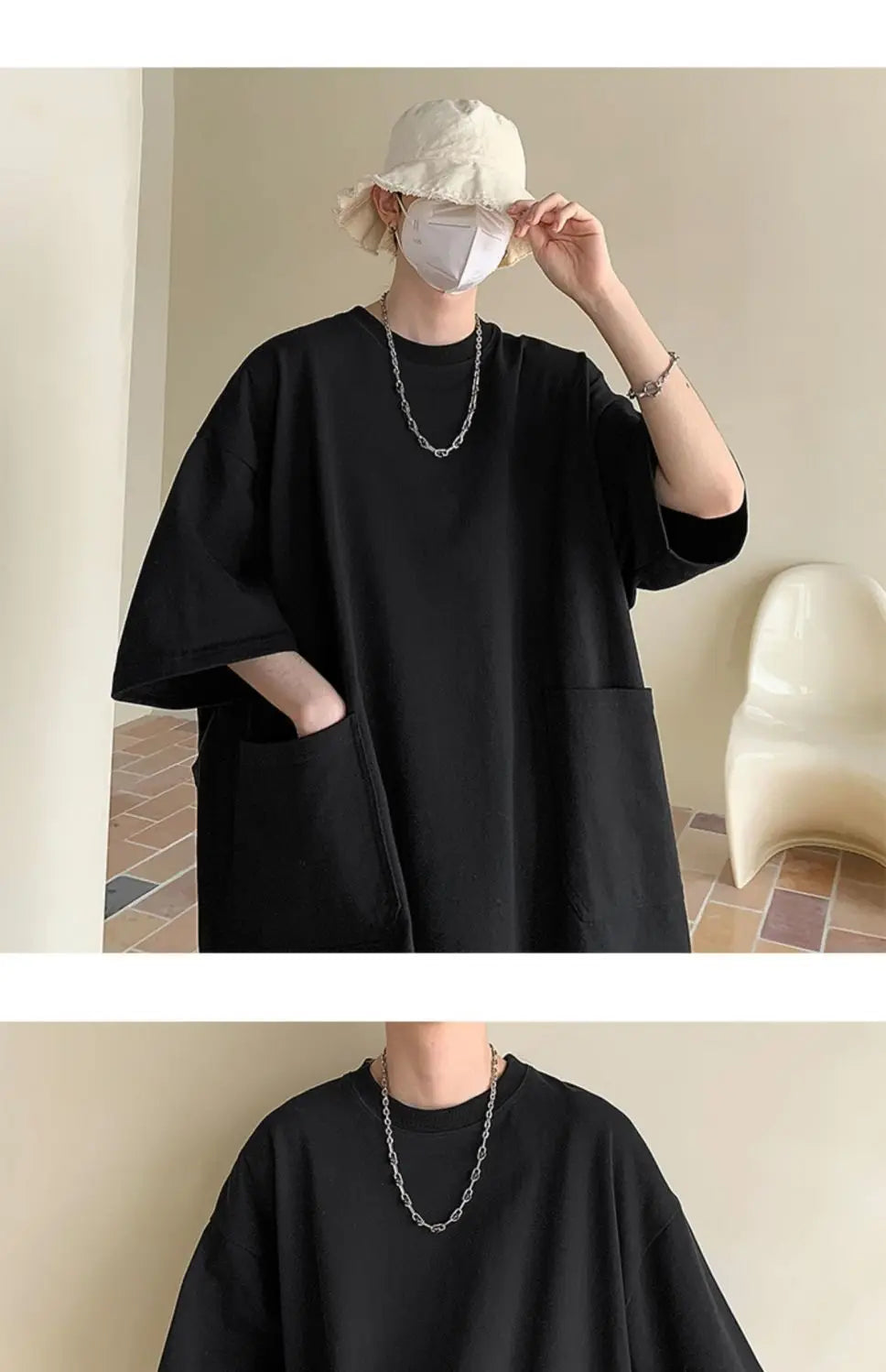Men's Pocket Patchwork O-Neck Solid Short Sleeve T-Shirts Loose Fashion Summer New Plus Size Basic Tops Trend Casual Men Clothes
