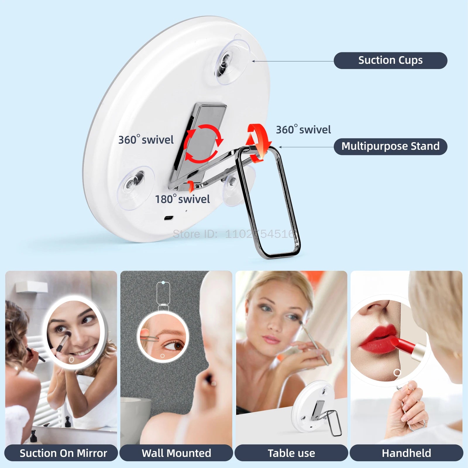 6 Inch Magnifying Mirror with Light 5-30X Portable Travel Magnified Mirror with 360 degrees Adjustable Stand and Suction Cup
