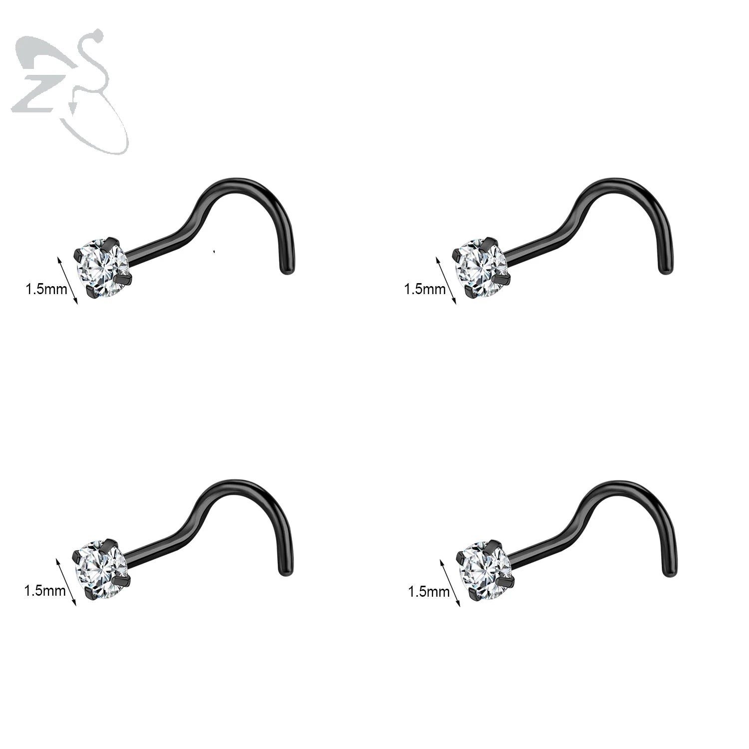 ZS 3-4Pcs/lot Gold Color Stainless Steel Nose Stud Set Heart Star Round Crystal Nose Piercing L Shape Nostril Piercing 18g/20g