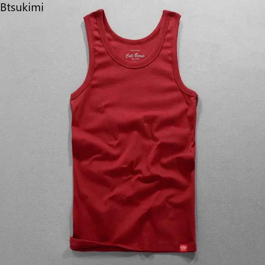 New Men's Simple Casual Tank Tops Comfortable 100% Cotton Solid Elastic Tight Sleeveless Sport Tops Male Gym Fitness Waistcoats