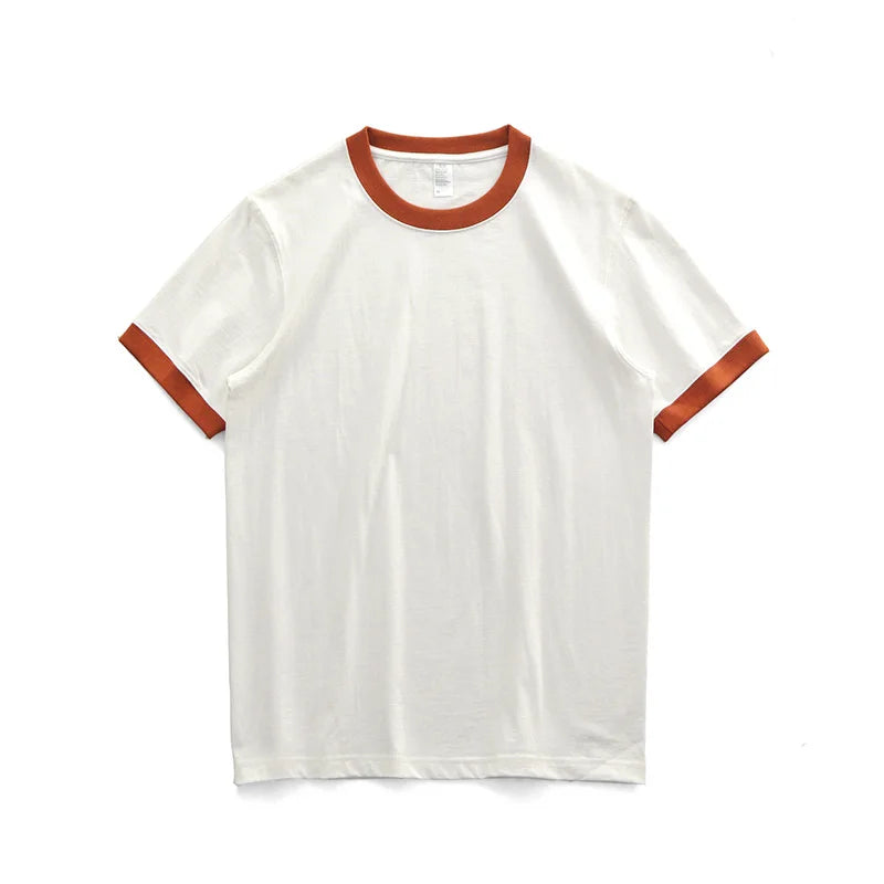 Summer American Retro 260G Heavyweight Contrasting Color T-shirt Men's Amei Kaji 100% Cotton Short Sleeve O-neck Tops Ringer TEE