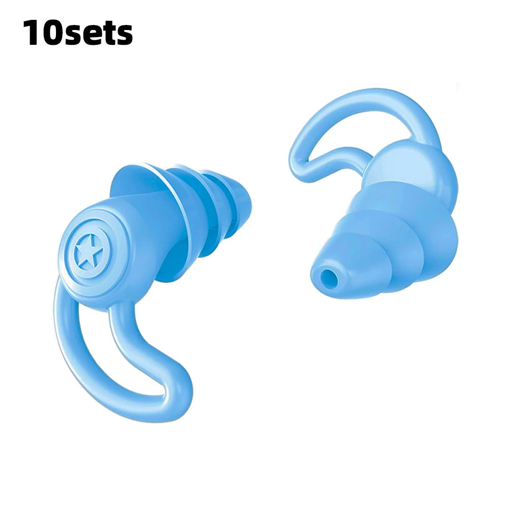 HUAK 3 Layer Ear  Work & Swim Silicone Earplugs – Noise Protection for Factories  Waterproof for Pools, Comfortable All Shift