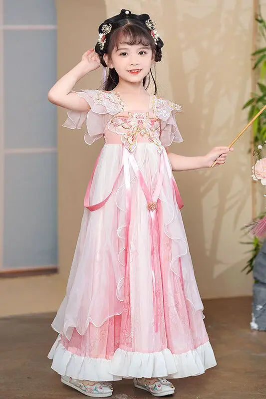 QY03  Adorable Pink Fairy Dress for Girls, a Gorgeous Chinese Princess