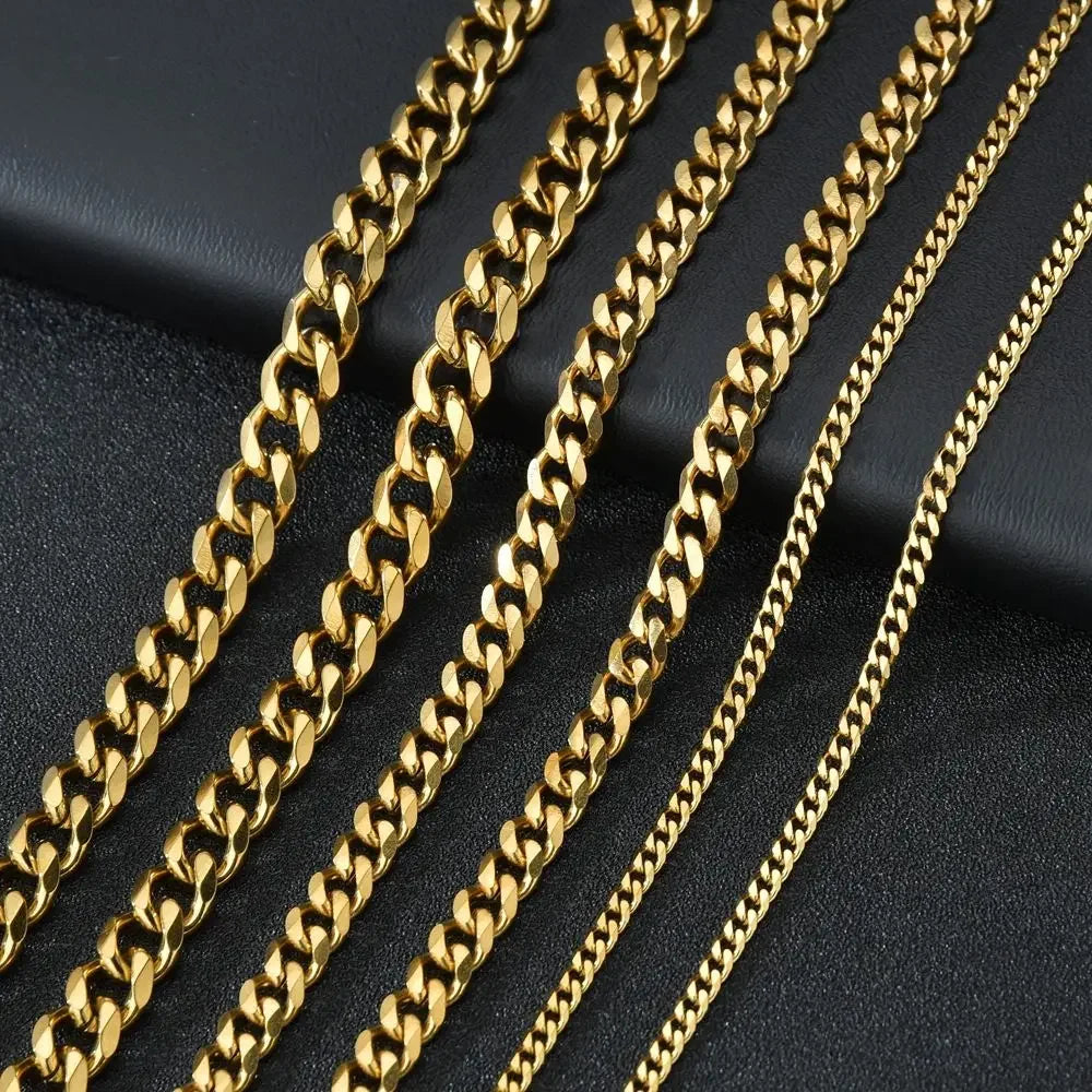 Classic Stainless Steel Cuban Chain Necklace for Men Gold Color Metal Chain On The Neck Choker Jewelry Party Male DIY Gift