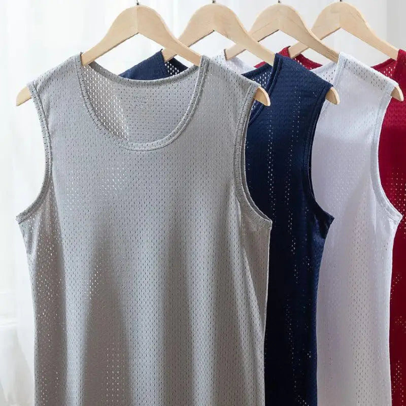 Men's Ice Silk Mesh Tank Tops Gym Stringer Transparent Bodybuilding Sleeveless Shirt Fitness Vest Male mesh Muscle Singlets