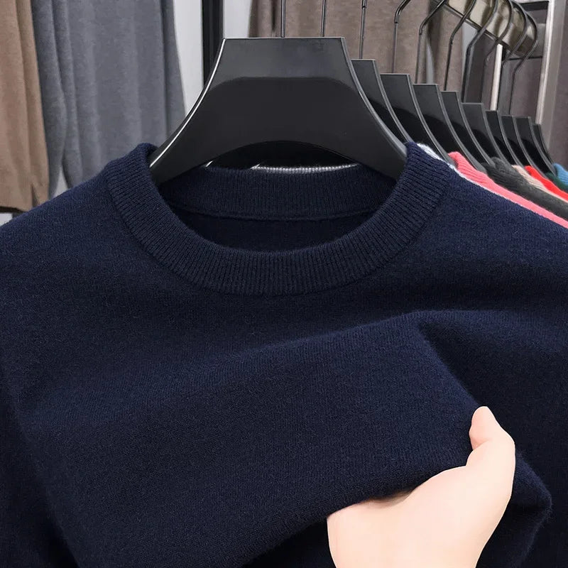 New Men's Casual Sweater Round Neck Long Sleeve Knitted Sweater Diamond Pattern Fashion Versatile Top