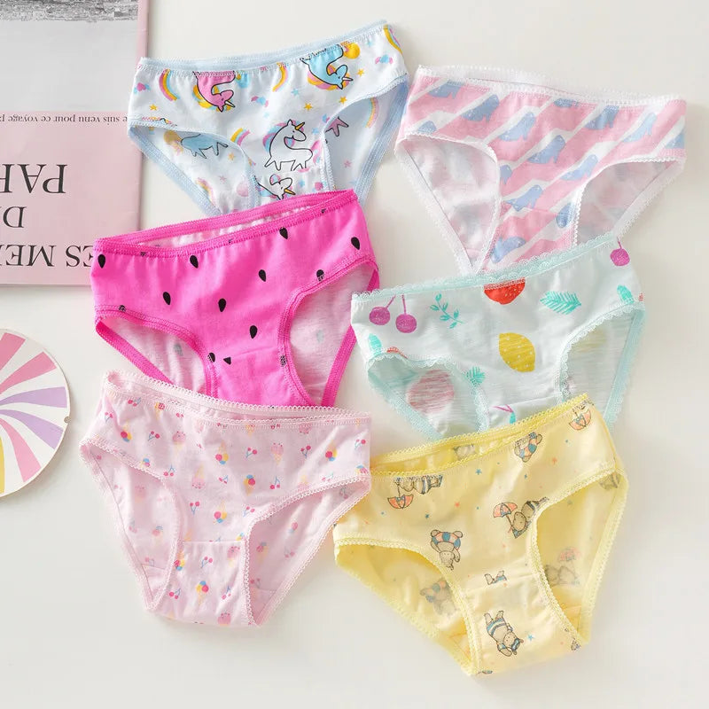3/6/9/12 Pcs/Lot Cotton Panties Girls Kids Short Briefs Children Underwear Child Cartoon Print Shorts Underpants Lace Panties